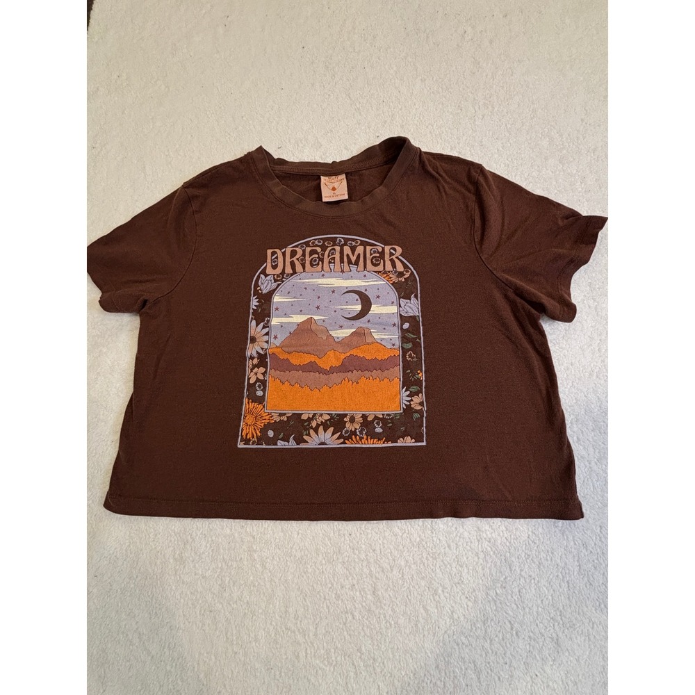 Self Esteem Brown Dreamer Graphic Crop Top Mountain Moon XL Short Sleeve Tee